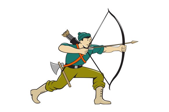 Archer Aiming Long Bow Arrow Cartoon cover image.