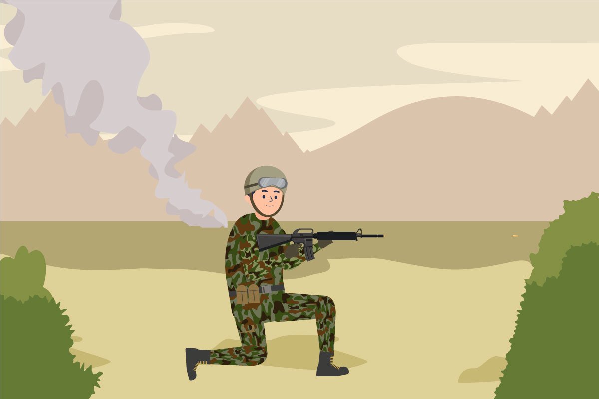 Army soldier firing with gun vector cover image.