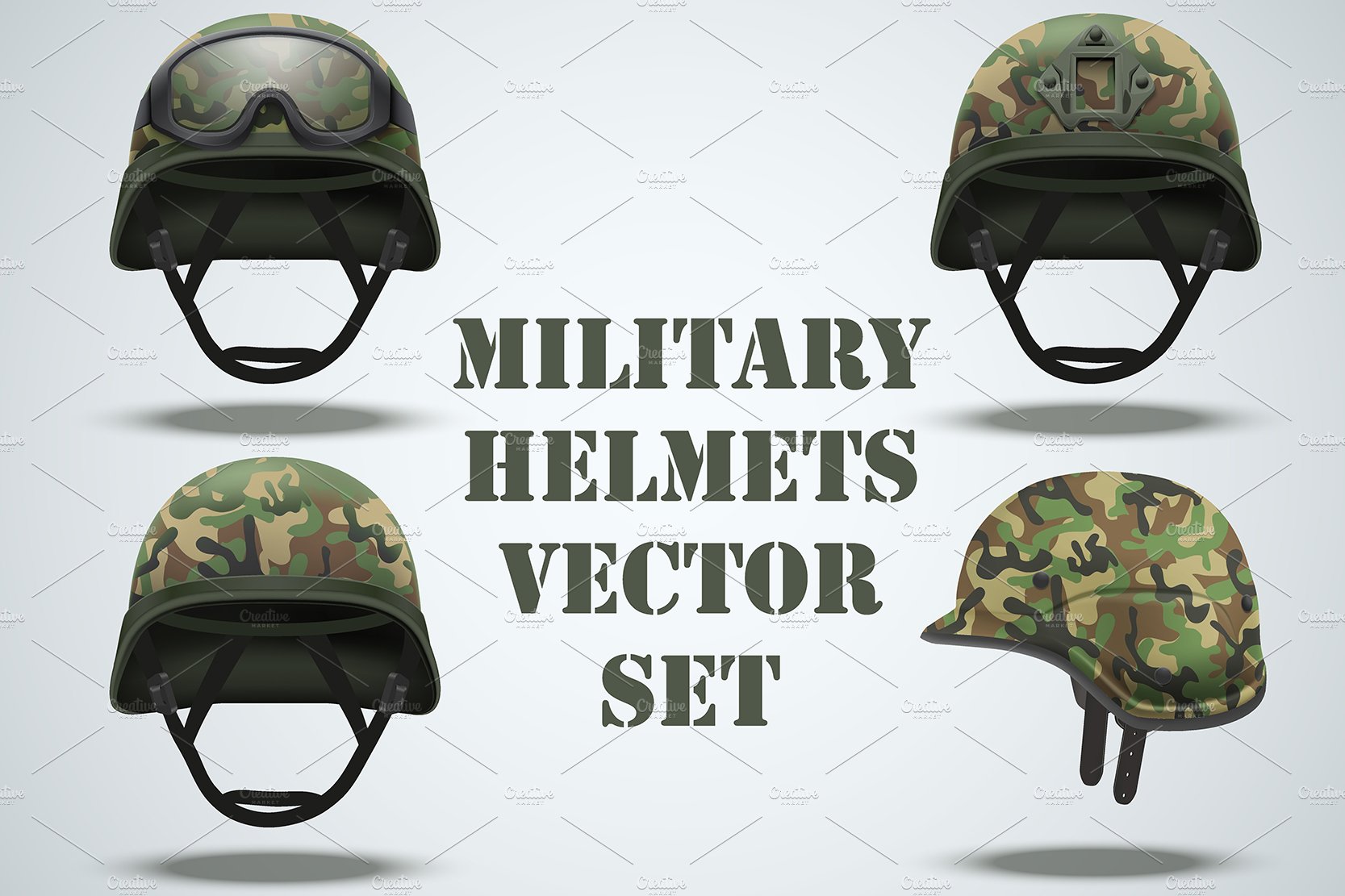 Set of Military camouflage helmets cover image.