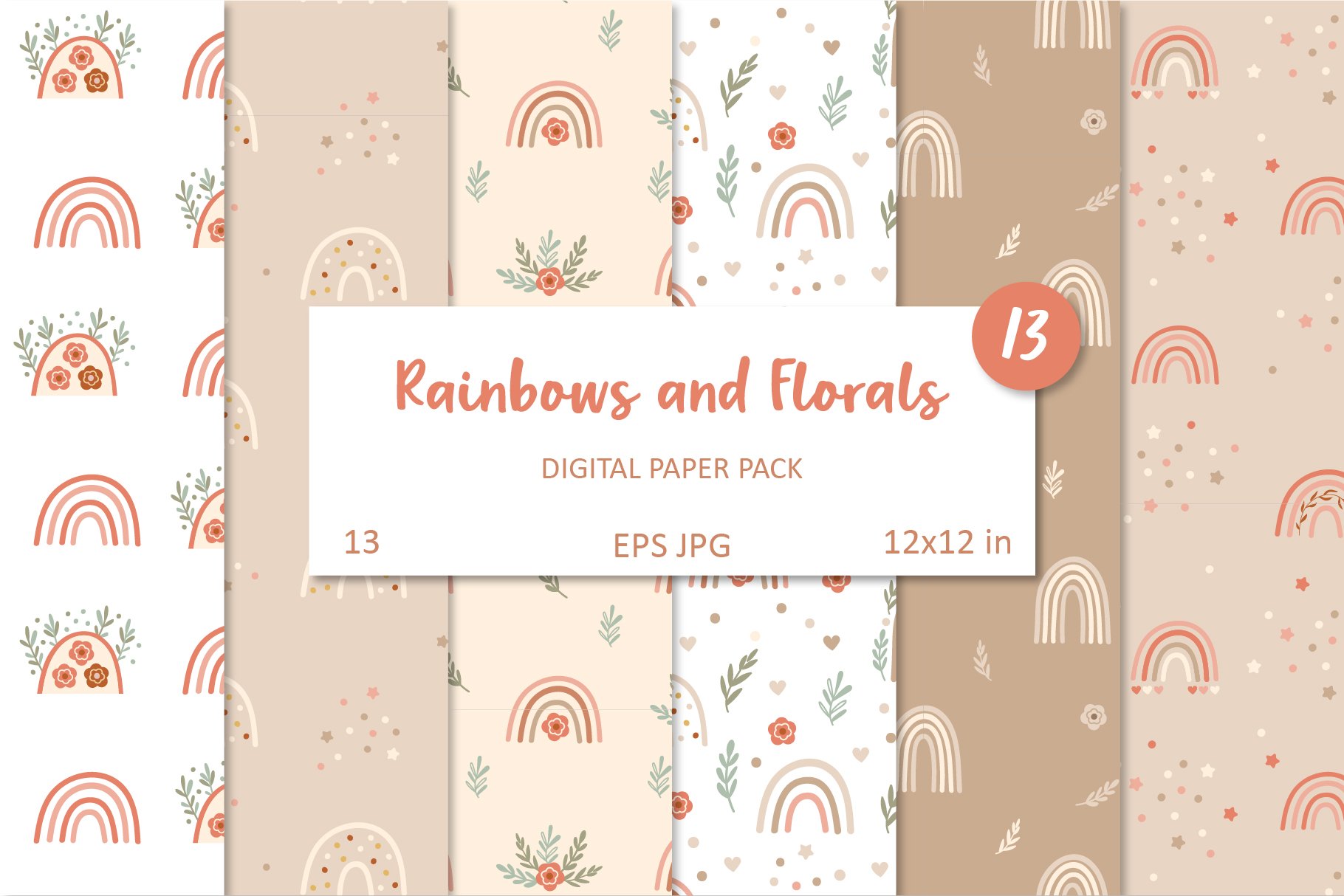 Floral Rainbows Seamless Pattern Set cover image.