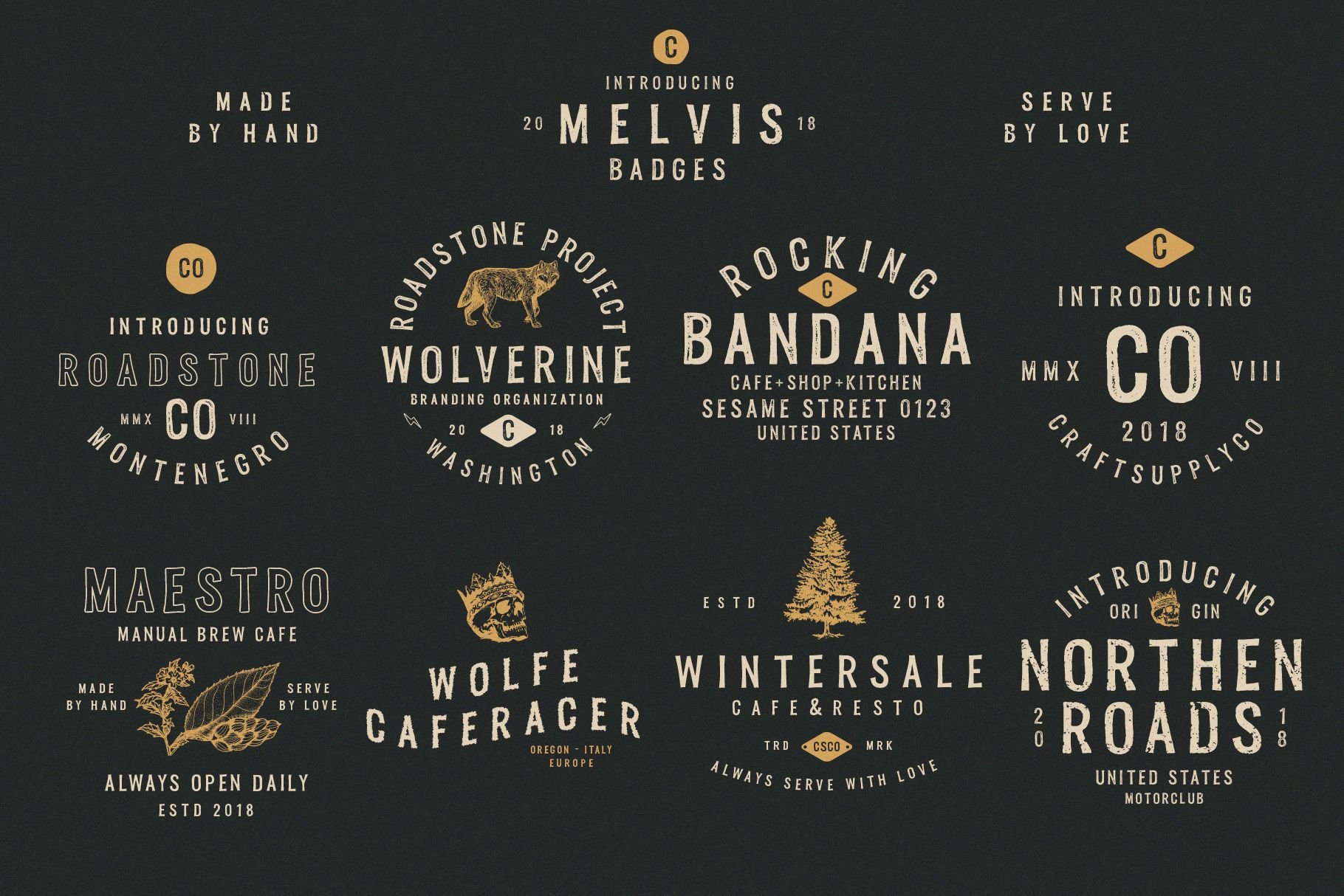 Melvis - Vintage Font Family+Extras preview image.
