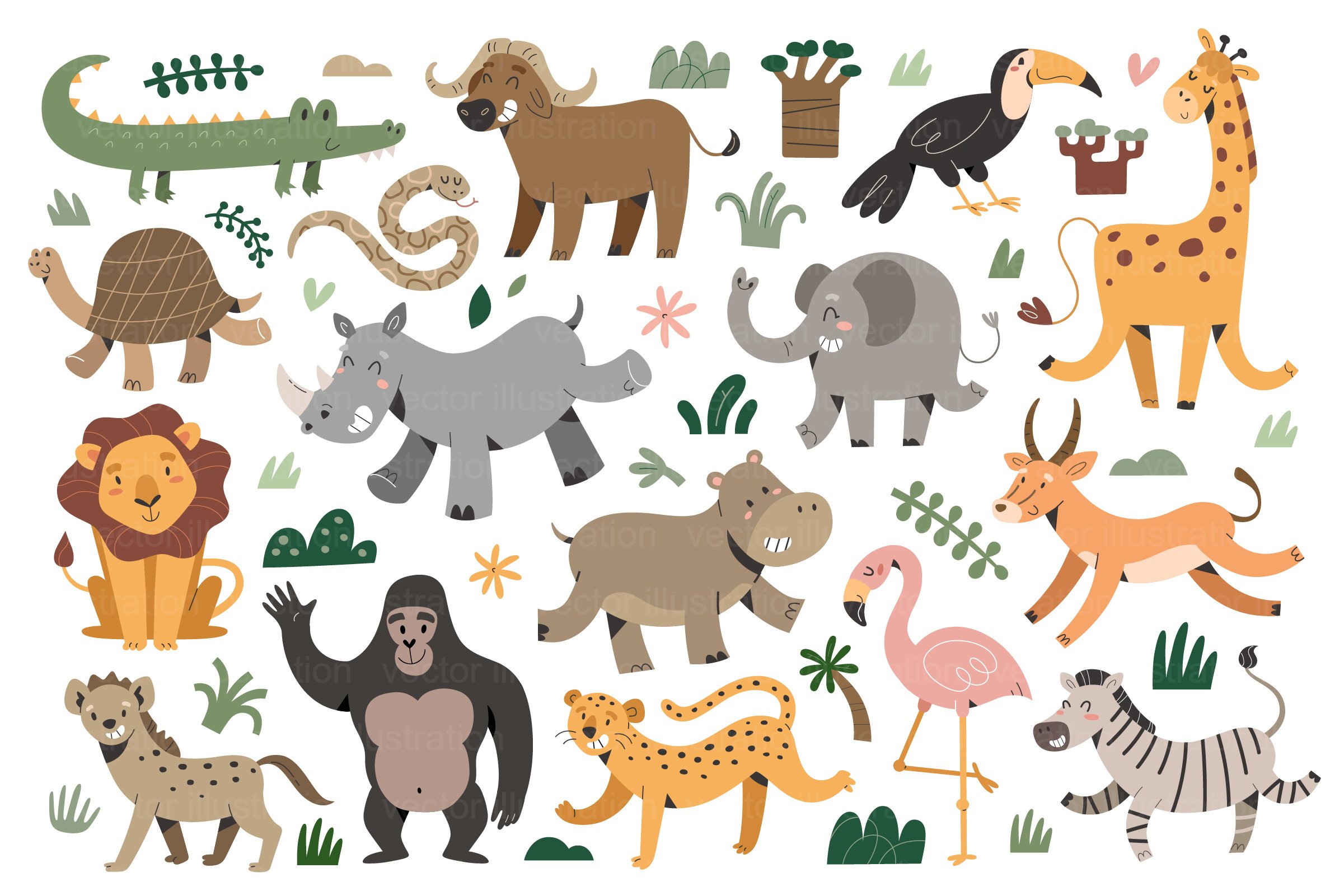 African animals cartoon illustration preview image.