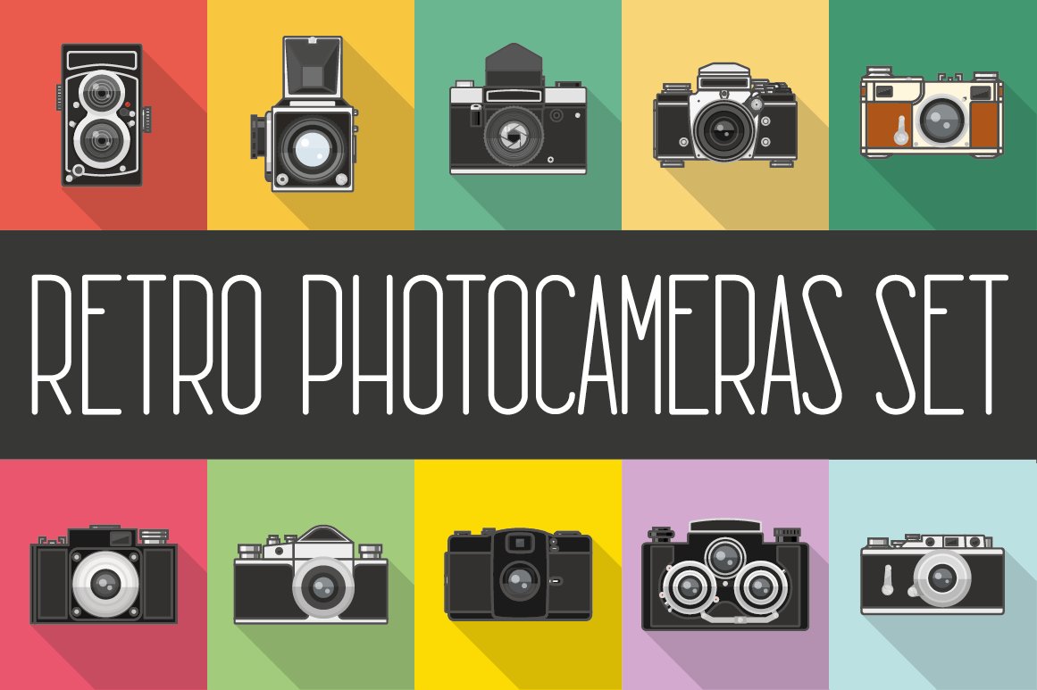 Set of retro photocameras and stuff cover image.