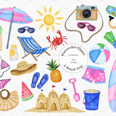 Watercolor Summer Beach  Set cover image.
