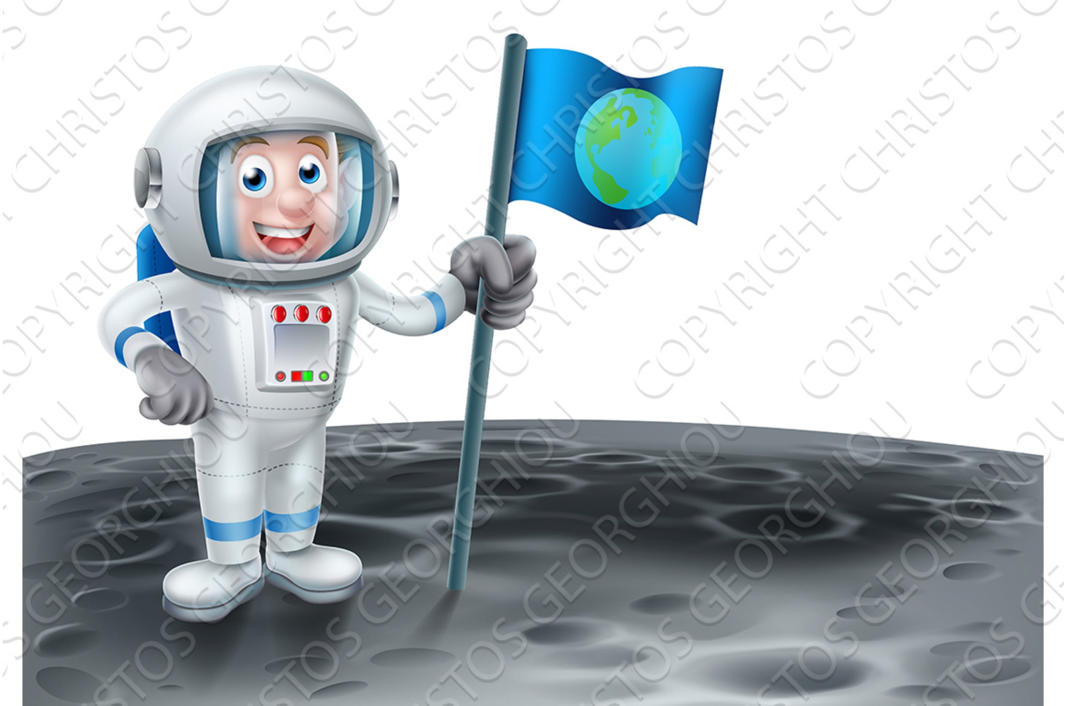 Cartoon Astronaut Holding a Flag On cover image.