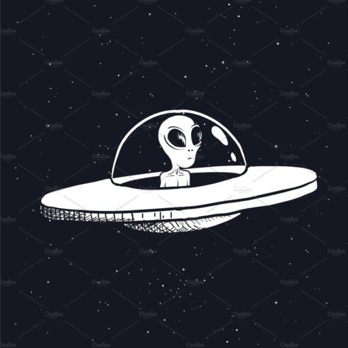 alien in a flying saucer cover image.