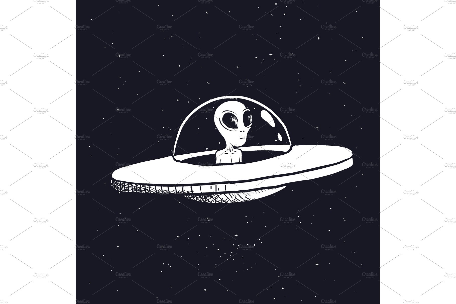 alien in a flying saucer cover image.