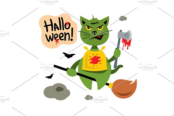 Halloween Cat on Broomstick cover image.
