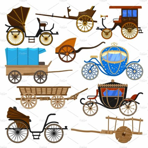 Carriage vector vintage transport with old wheels and antique transportatio... cover image.