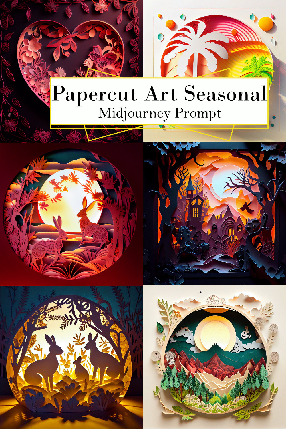 Papercut Art Seasonal Midjourney Prompt pinterest preview image.