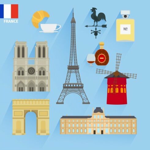 France flag and Paris landmarks cover image.