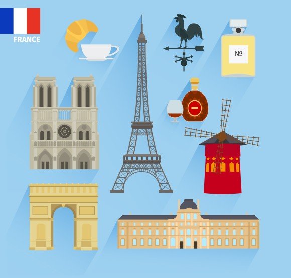 France flag and Paris landmarks cover image.