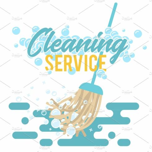 Cleaning service symbol, logo or label. Mop vector illustration with foam b... cover image.