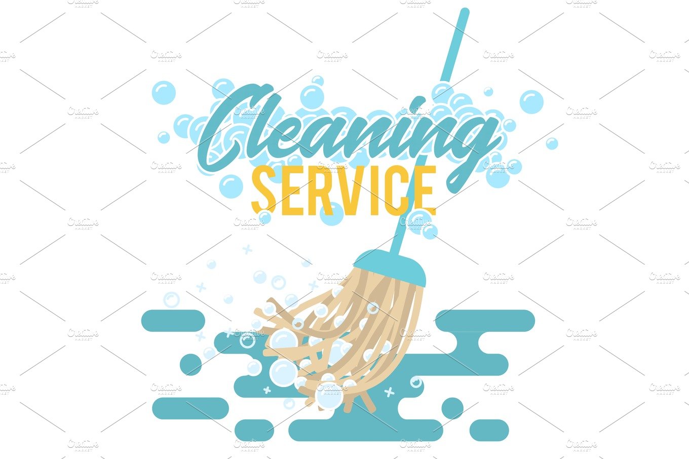 Cleaning service symbol, logo or label. Mop vector illustration with foam b... cover image.