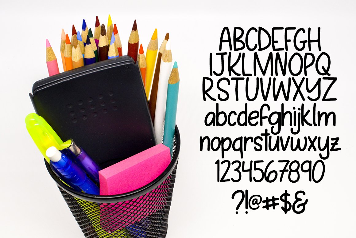 Back2School hand-lettered font preview image.