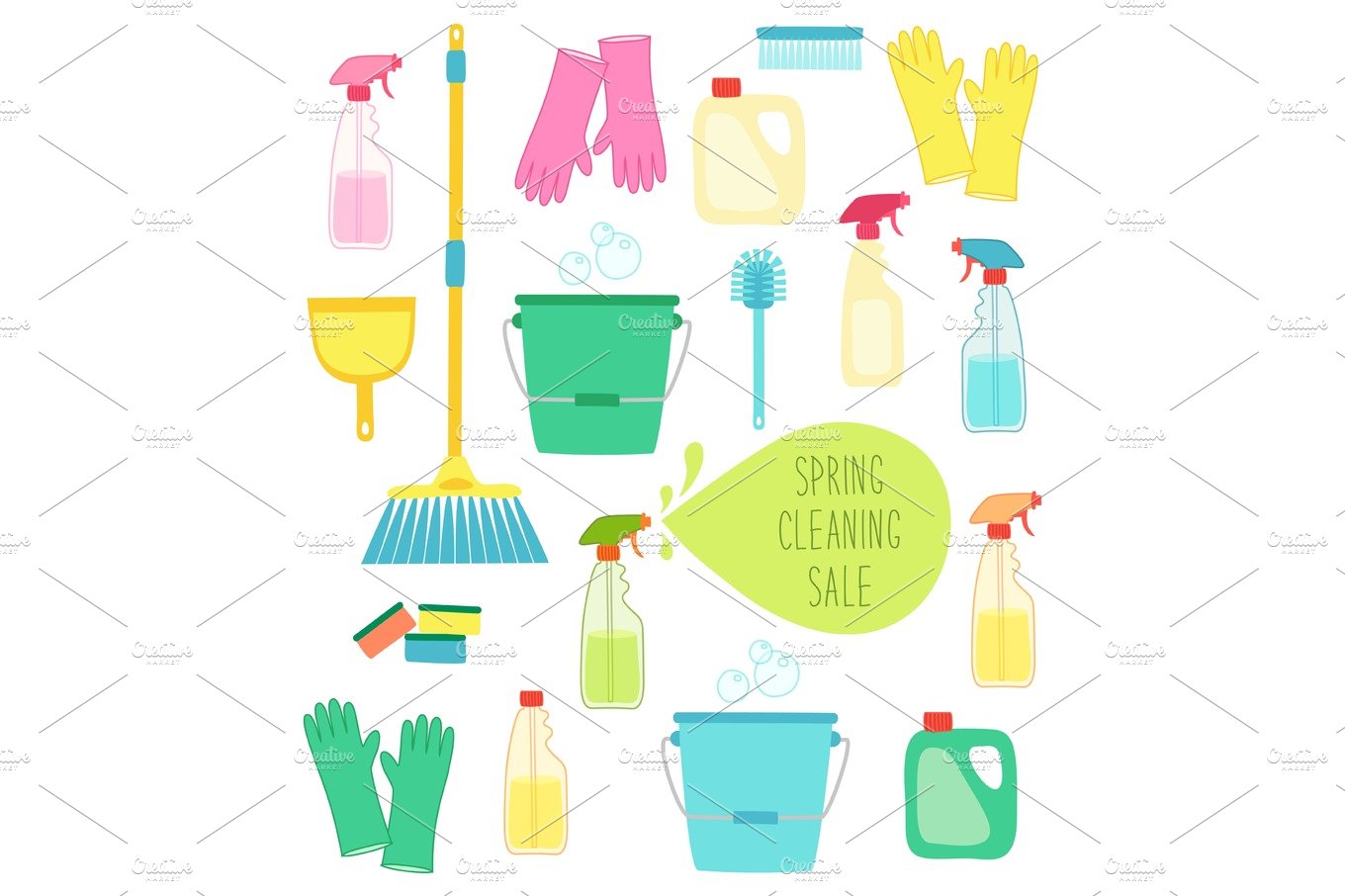 Cute vivid spring cleaning background with hand written text cover image.