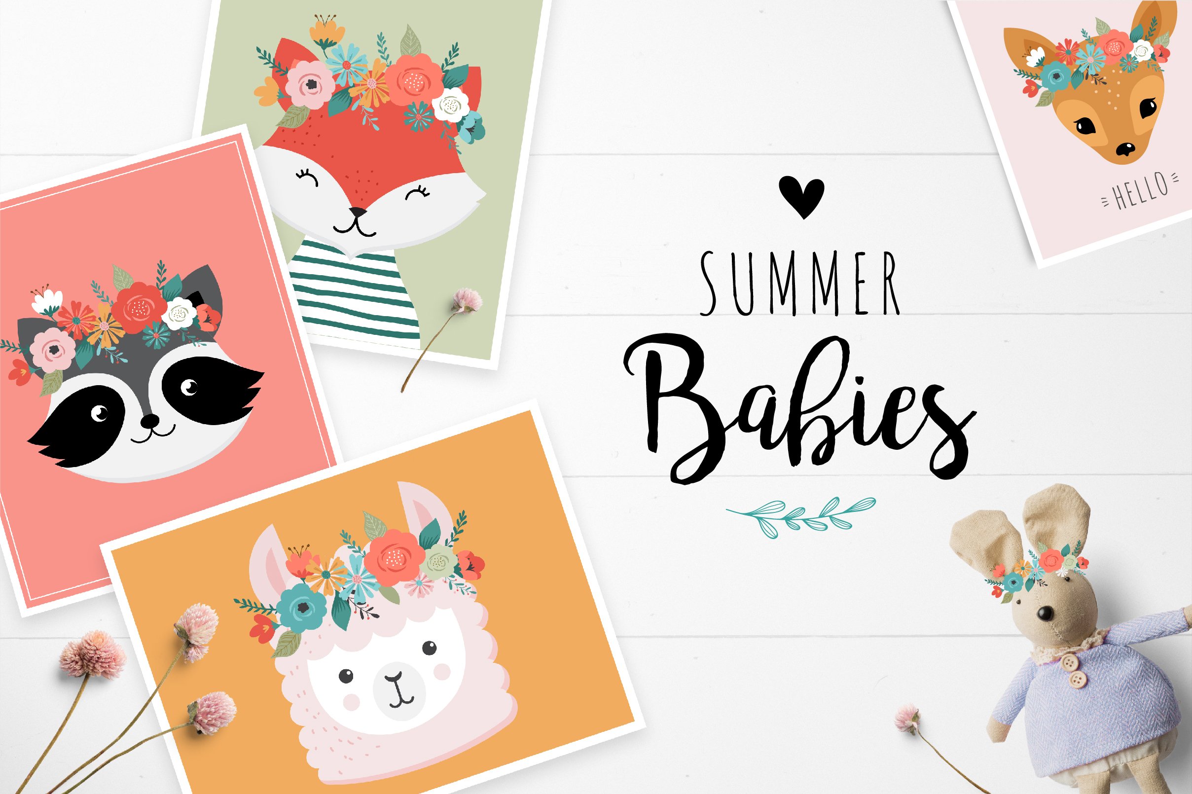 Summer Babies - set of cute animals cover image.