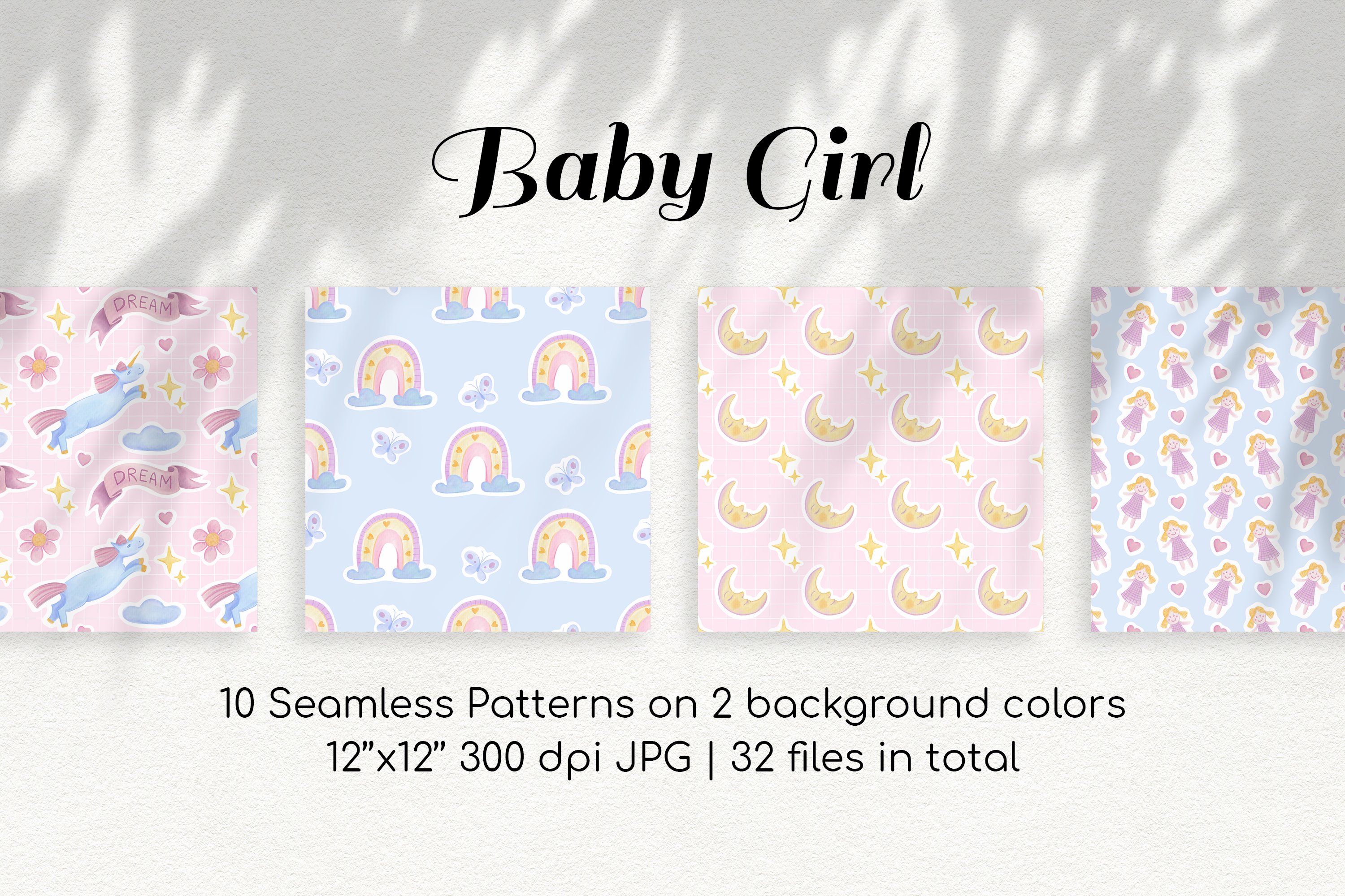 Baby Girl Dreams Seamless Patterns cover image.