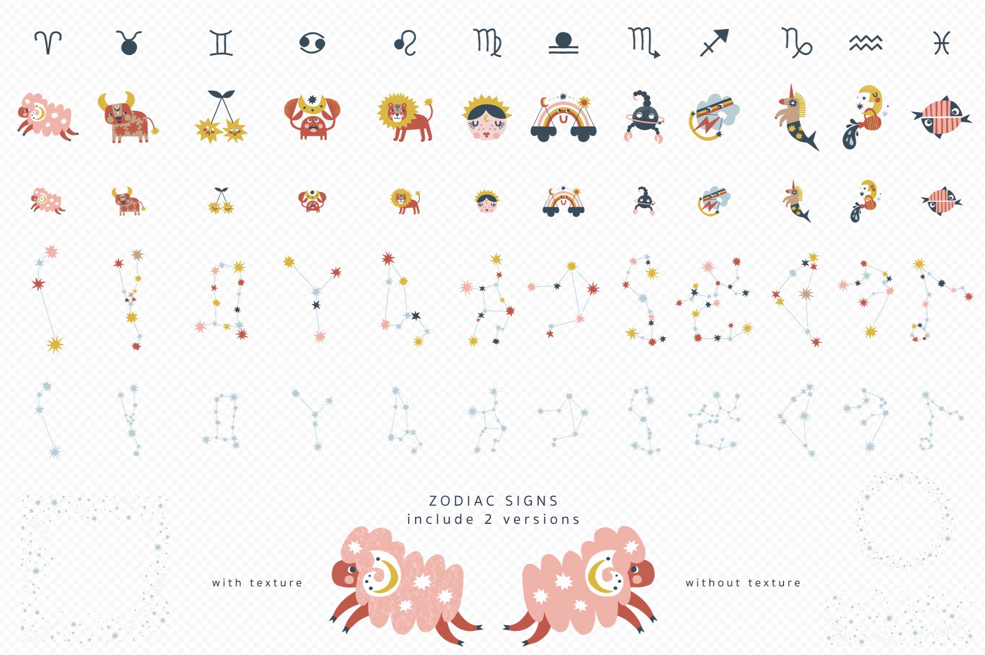 Baby Zodiac Sign clipart pattern preview image.