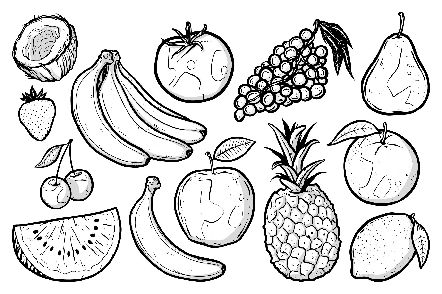 Premium Photo | A black and white drawing of a basket of fruit generative ai