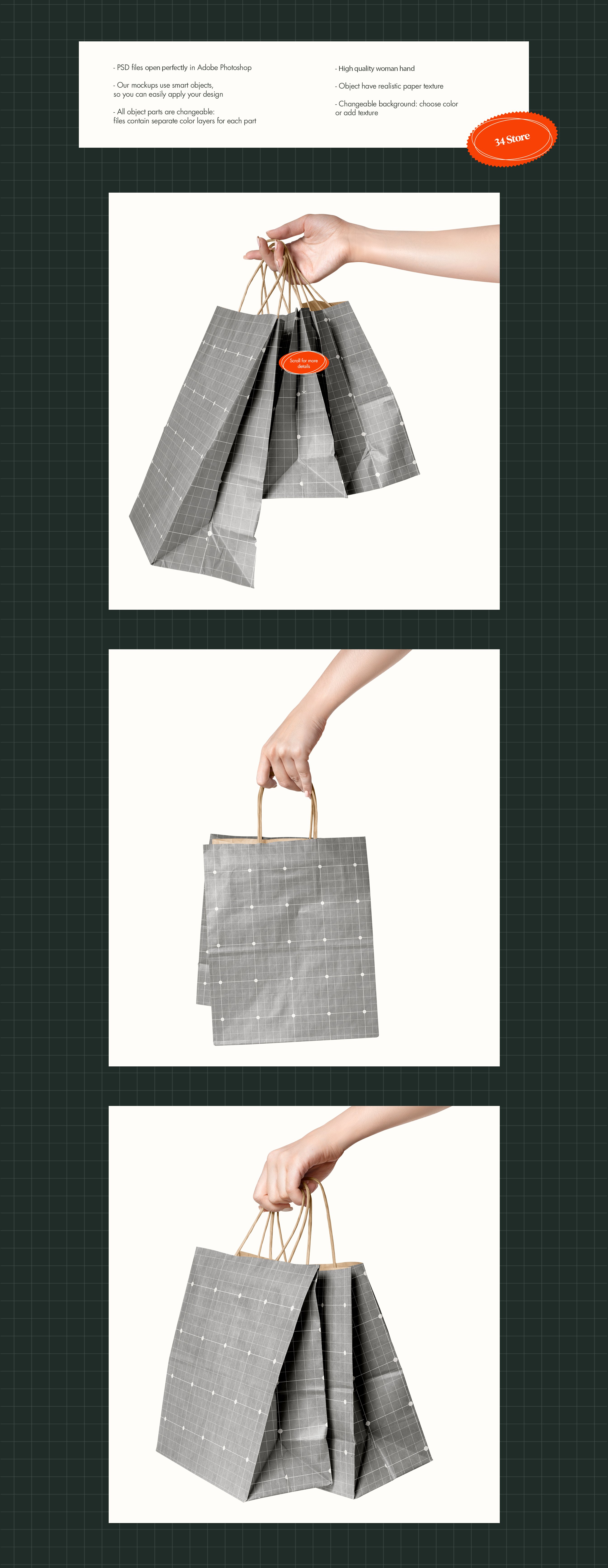 Three Paper Bag PSD Mockups Bundle preview image.