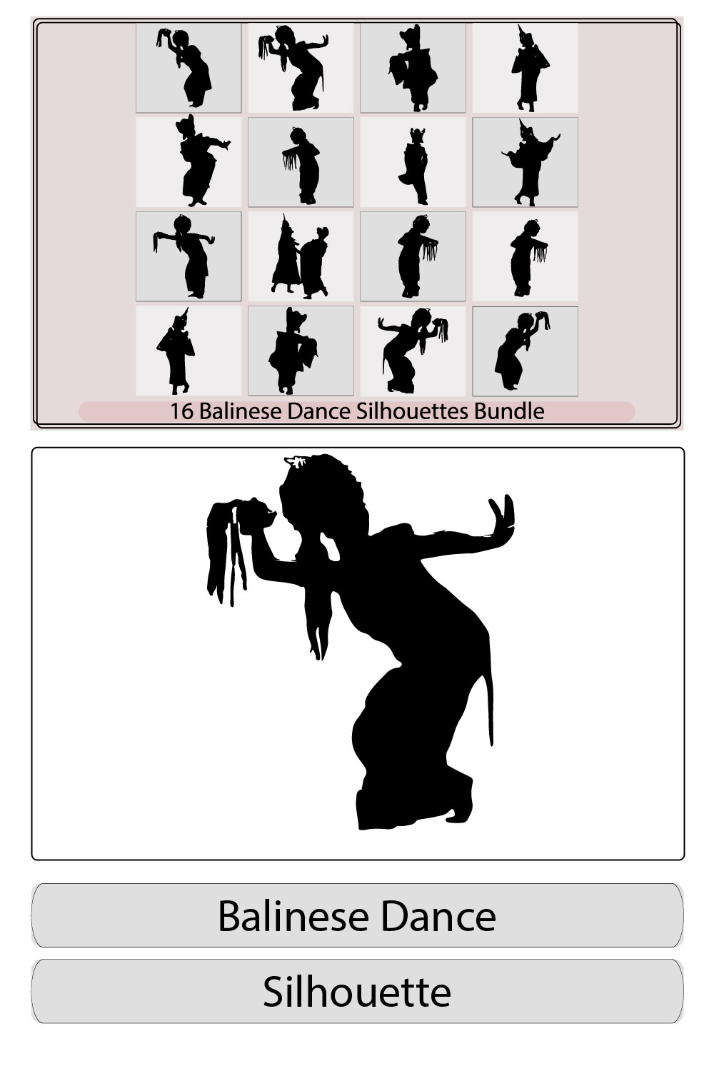 Balinese Traditional Dancer,Vector Silhouette of Young Girl Traditional Bali Indonesia Dancer,Balinese dancer logo icon Balinese dancer pinterest preview image.