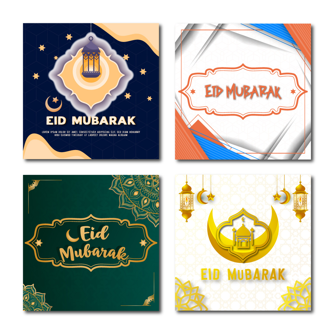 Creative Eid mubarak islamic festival social media banner or post template bundle preview image.