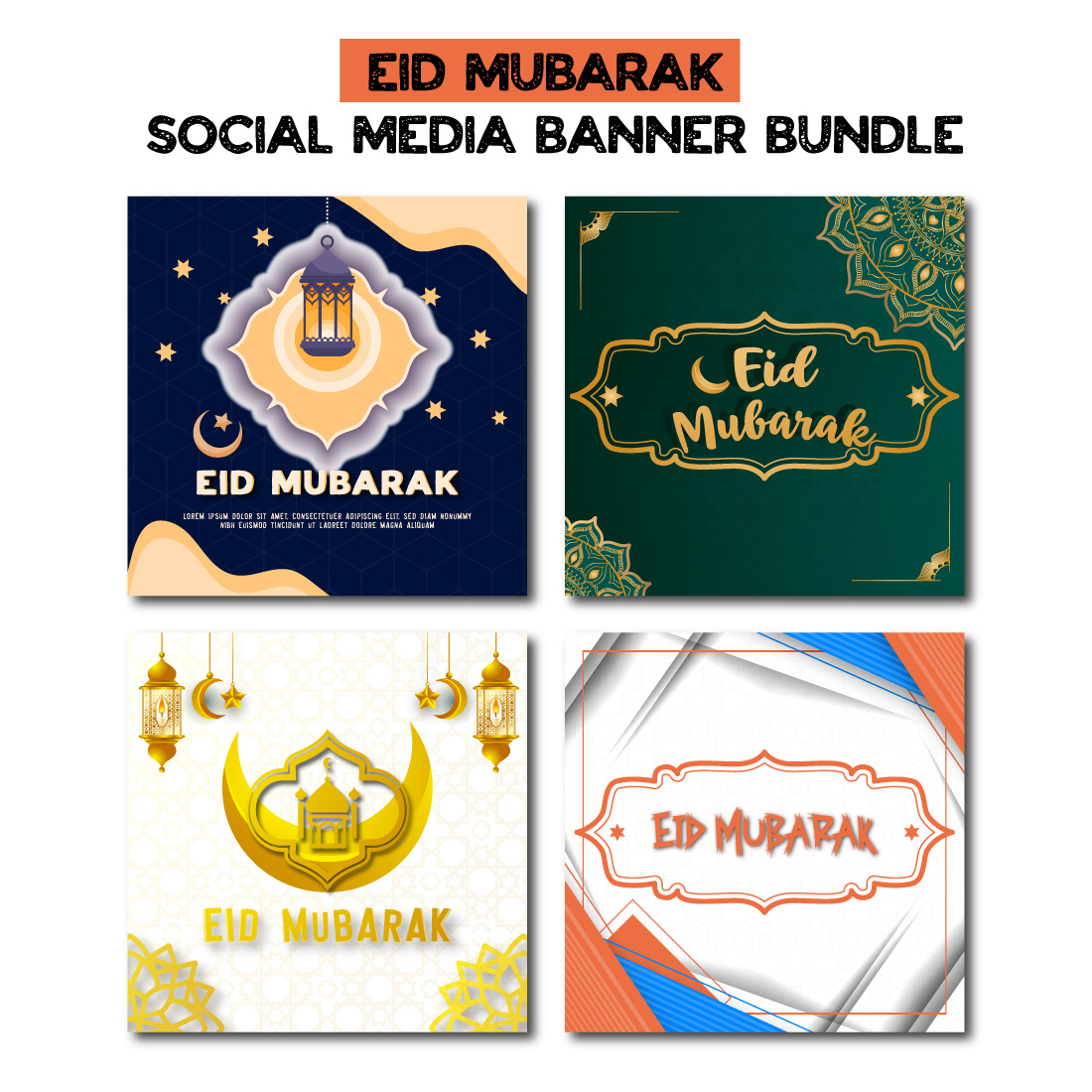 Creative Eid mubarak islamic festival social media banner or post template bundle cover image.