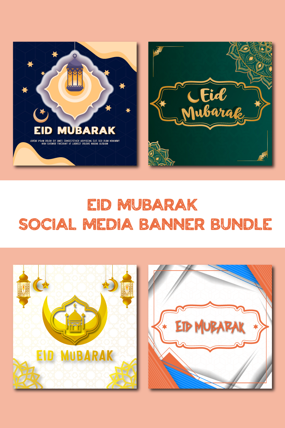 Creative Eid mubarak islamic festival social media banner or post template bundle pinterest preview image.