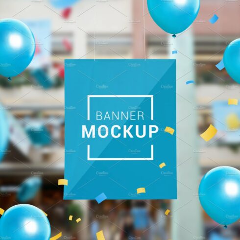 Banner mockup hanged inside the mall cover image.