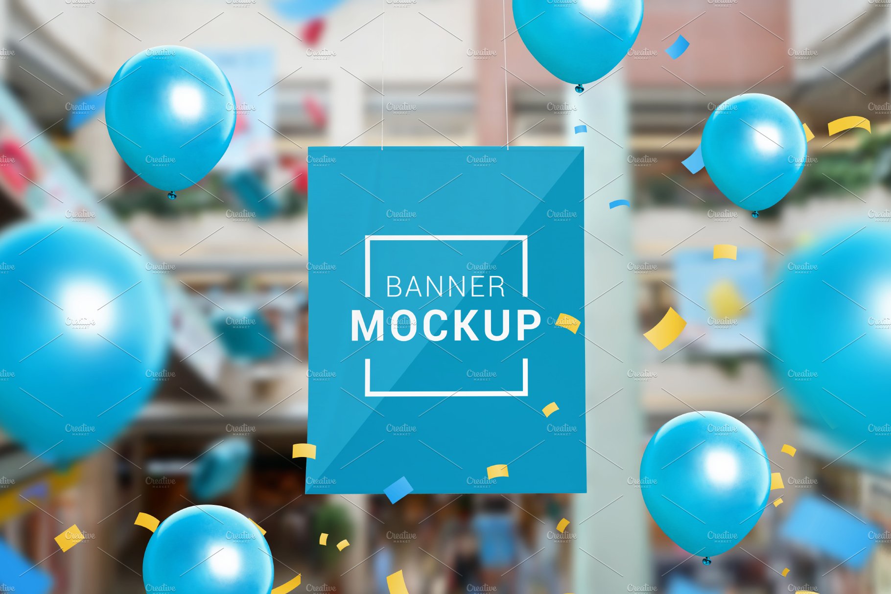 Banner mockup hanged inside the mall cover image.