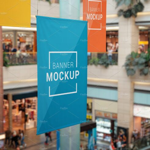 Banner mockups hanged in shopping cover image.