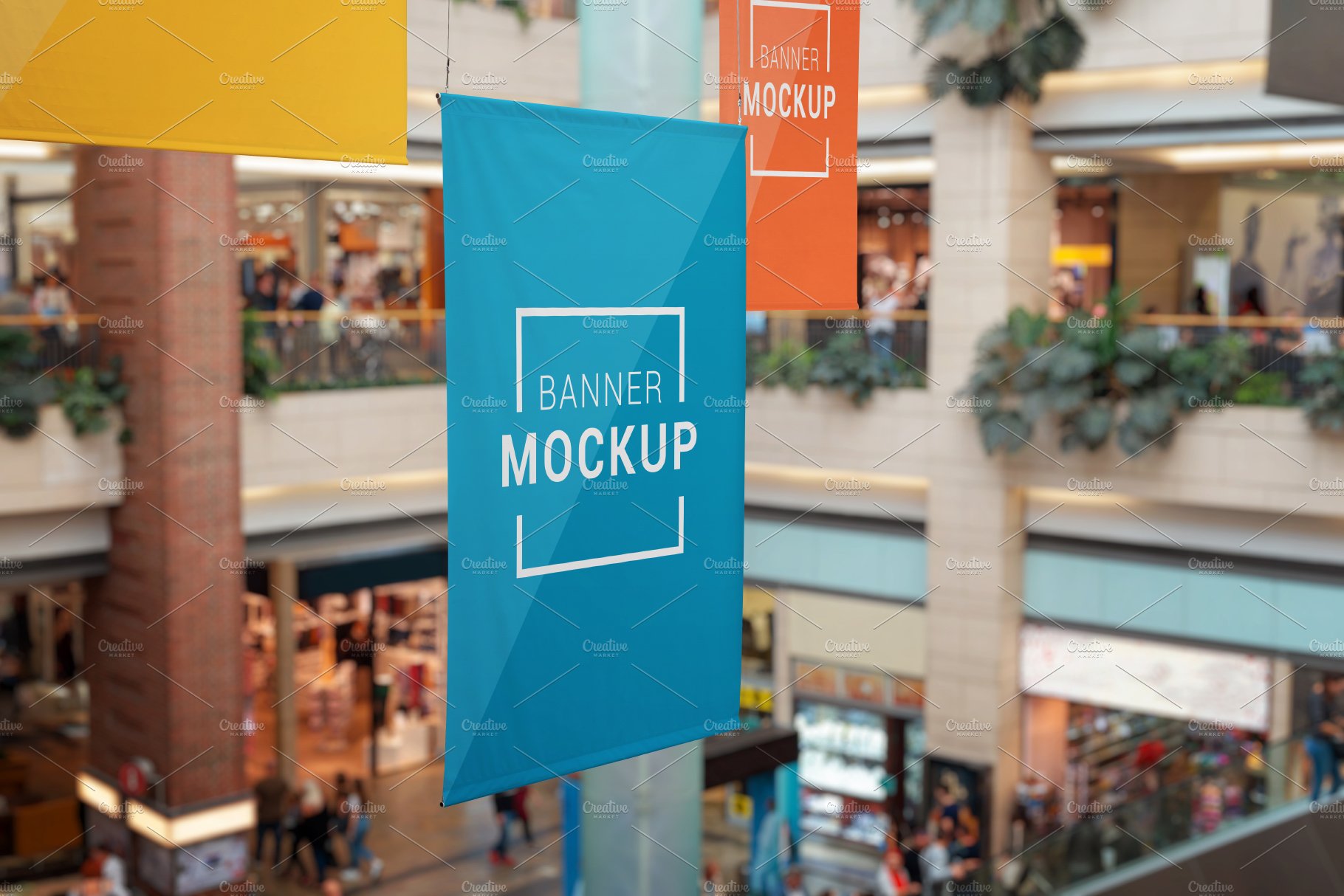 Banner mockups hanged in shopping cover image.