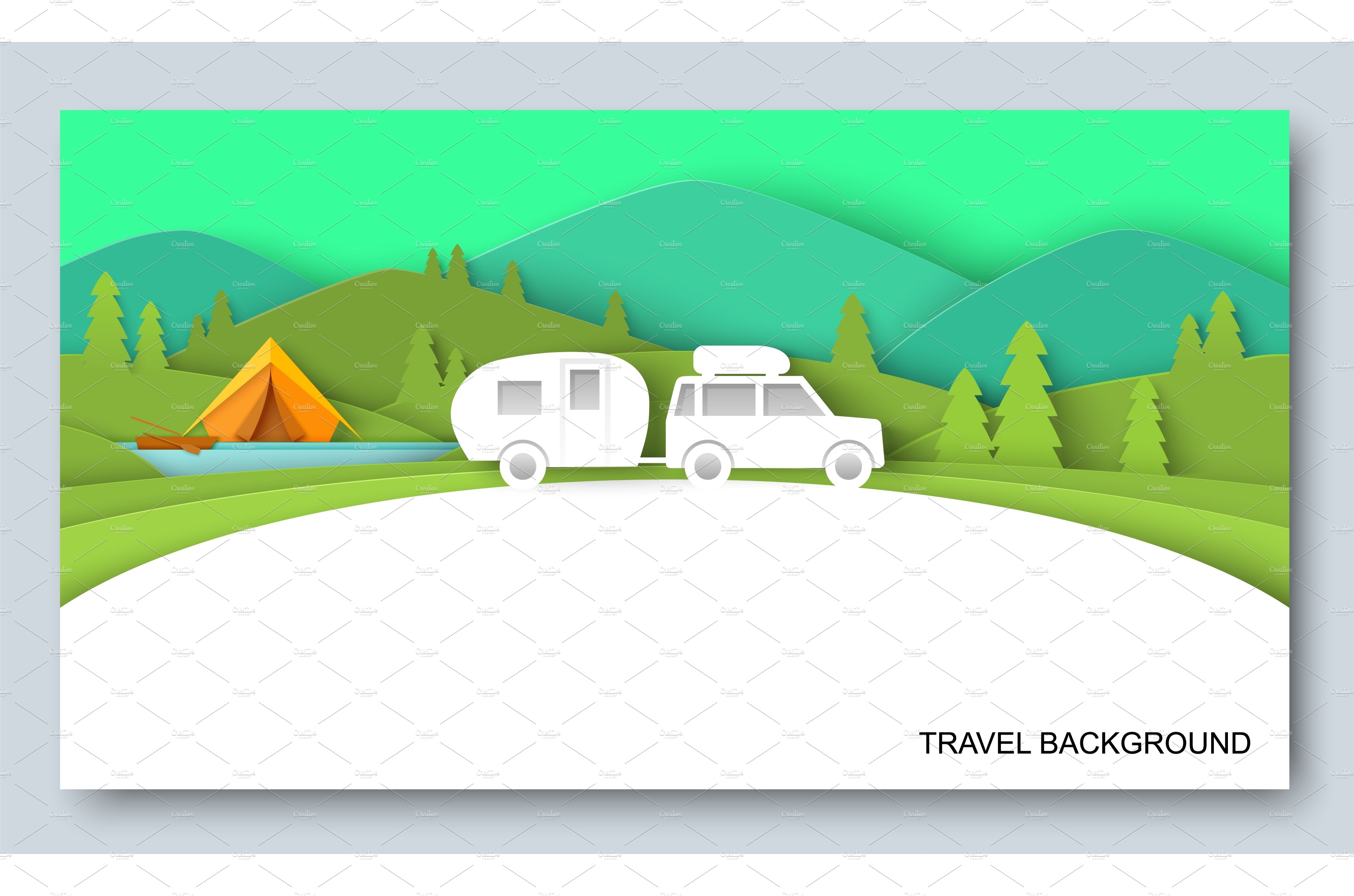 Road trip travel banner paper cut cover image.
