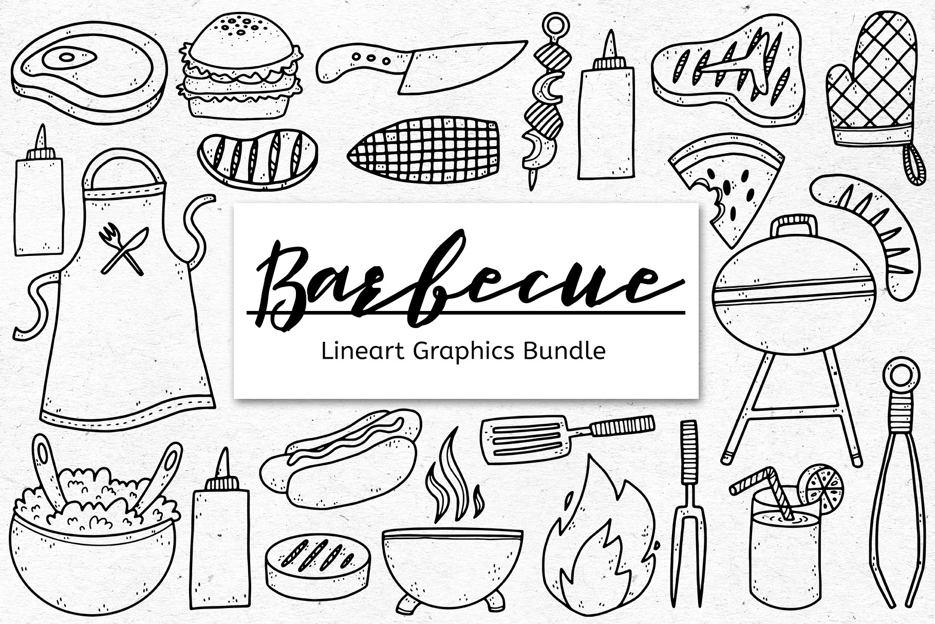 Barbecue Lineart Graphics Bundle cover image.