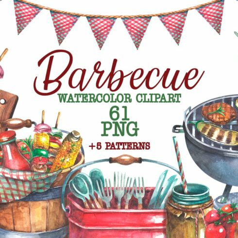 Barbecue Watercolor clipart cover image.