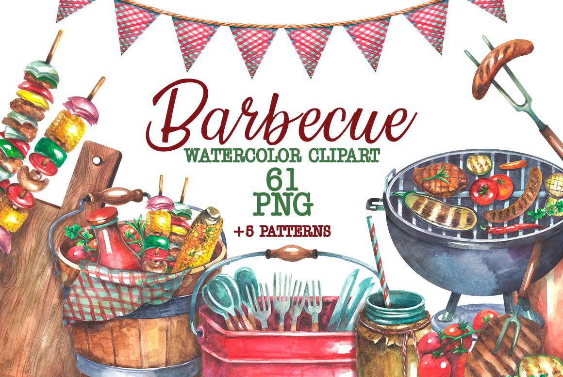 Barbecue Watercolor clipart cover image.