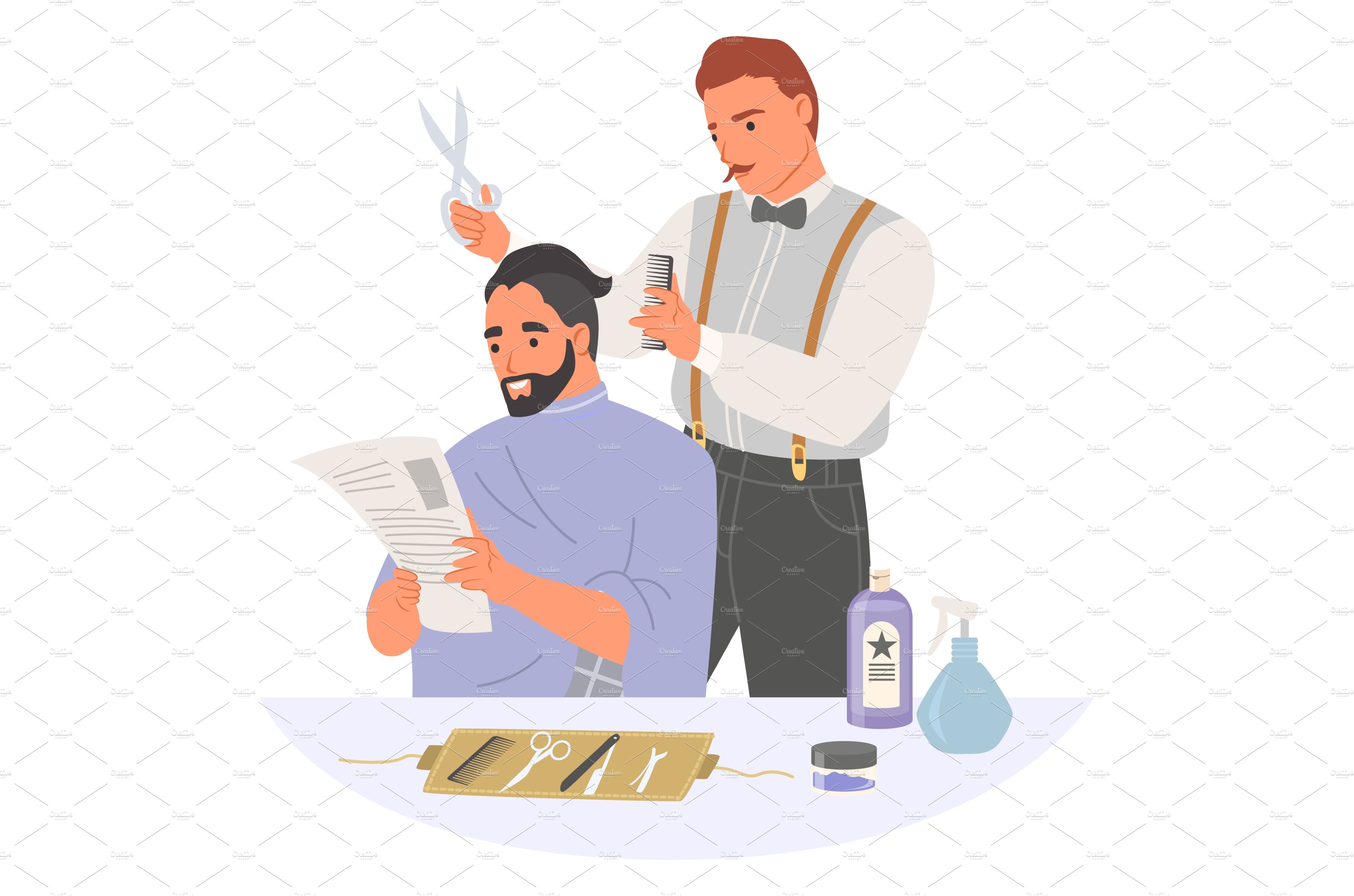Barber doing haircut for man in cover image.