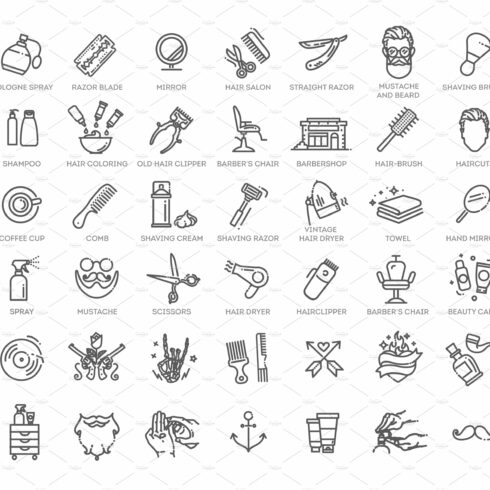 Barbershop vector icons set. Vector cover image.