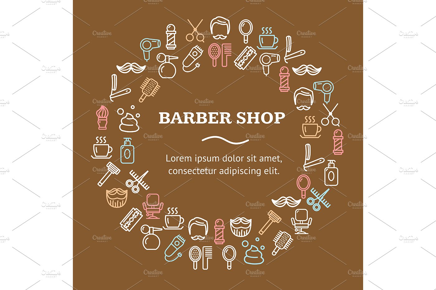 Barber Shop Round Design Template cover image.