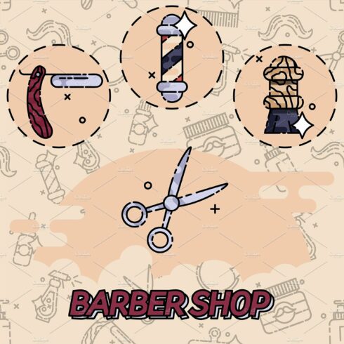 Barber shop flat concept icons cover image.