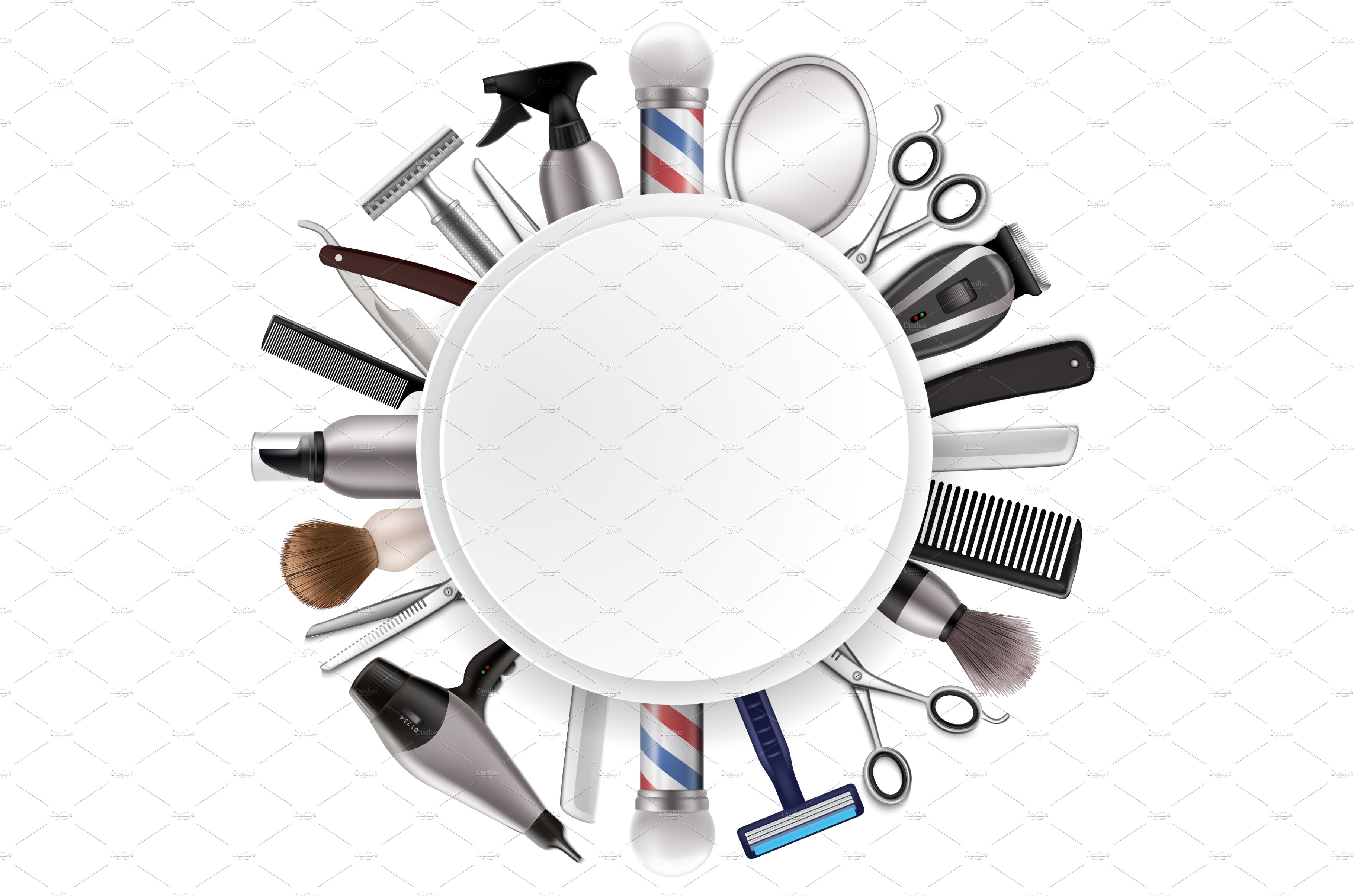 Barbershop frame with barber tools cover image.