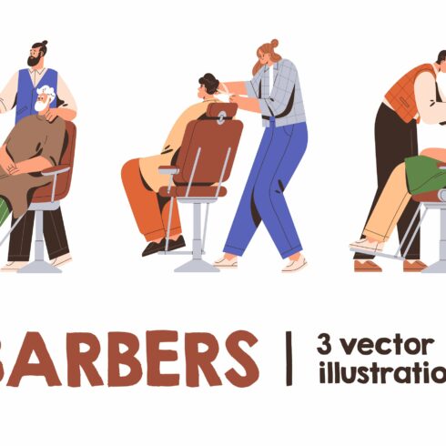 Barbers give haircut to clients set cover image.
