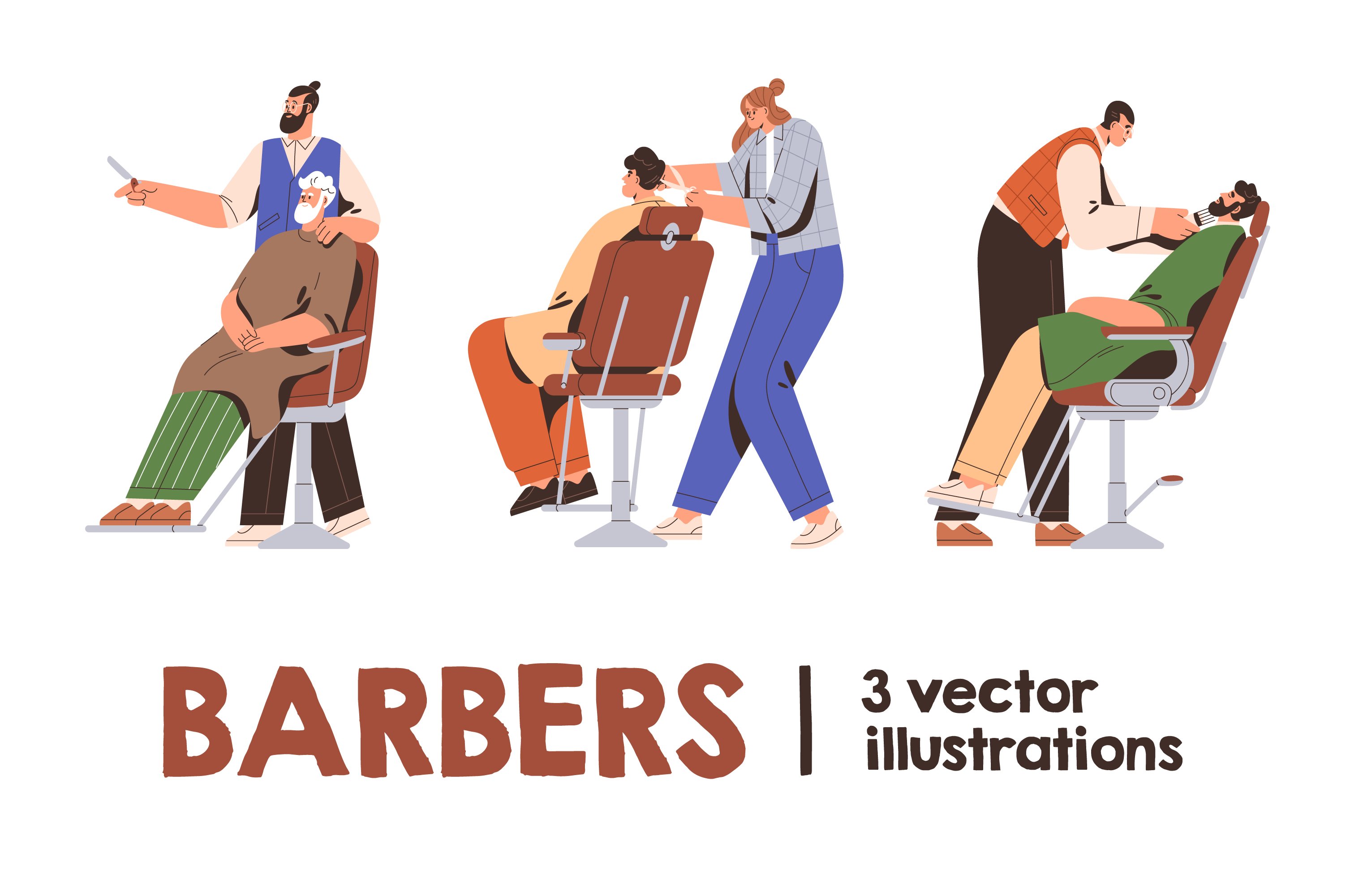Barbers give haircut to clients set cover image.