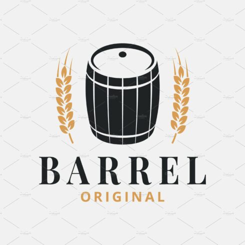 Barrel logo with wheat on white. cover image.