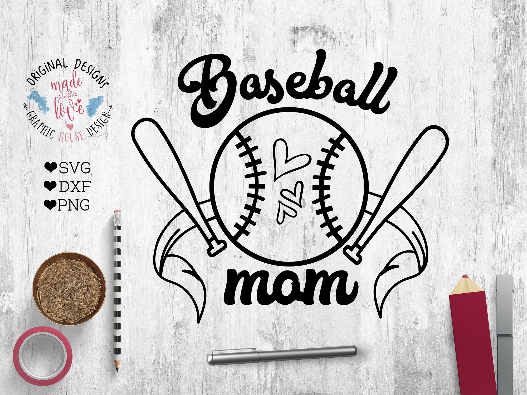 Baseball Mom Cut File and Printable cover image.