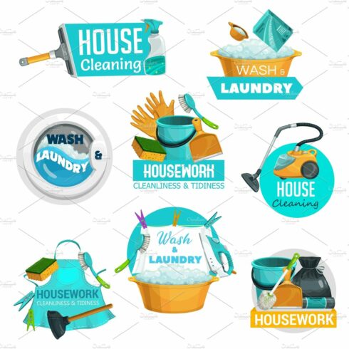 House cleaning, laundry, washing cover image.