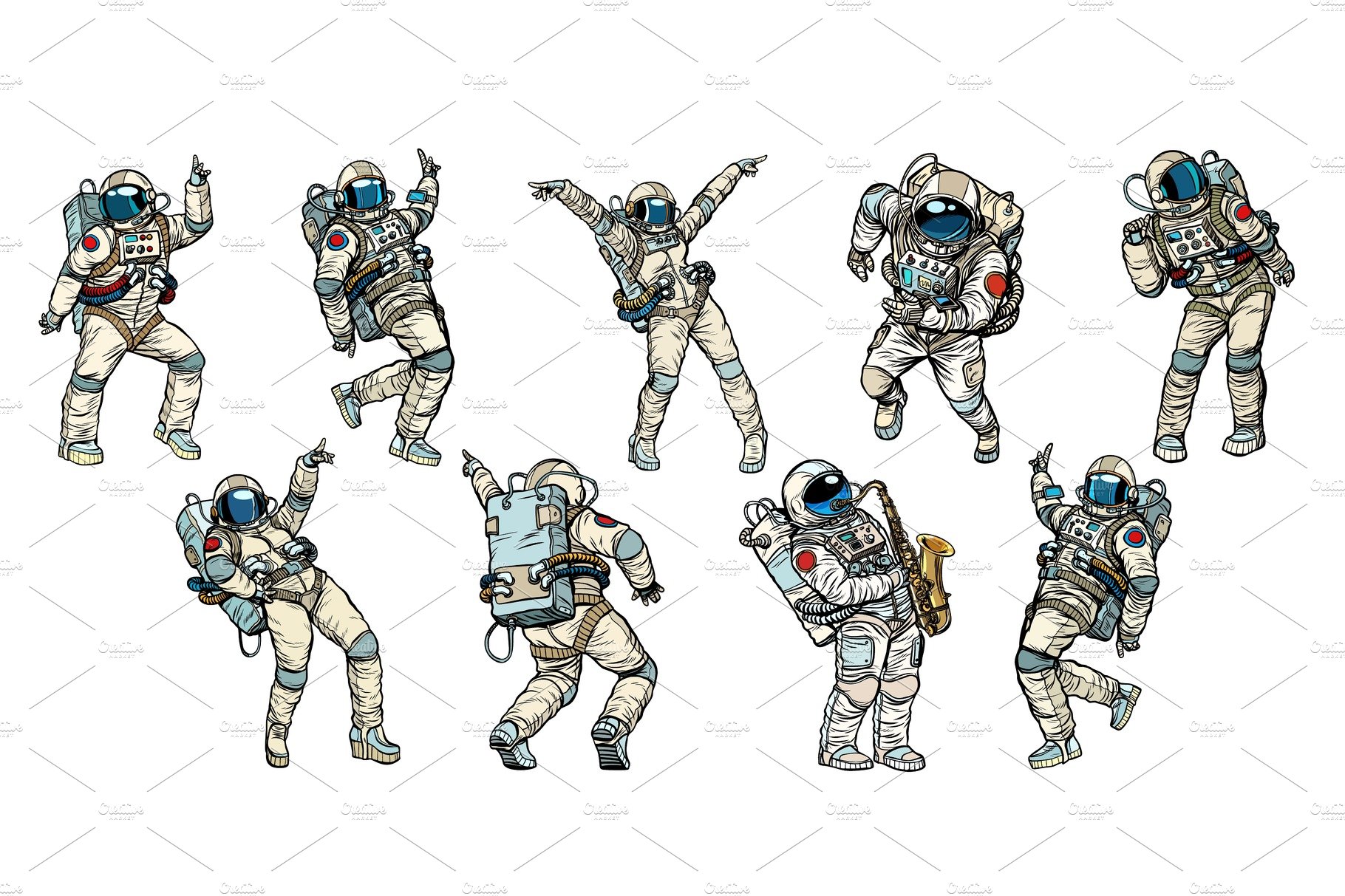 Set of dancing astronauts collection cover image.