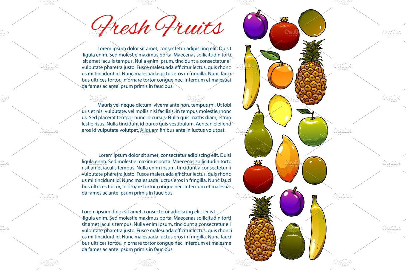 Vegetarian food, fruit poster design cover image.