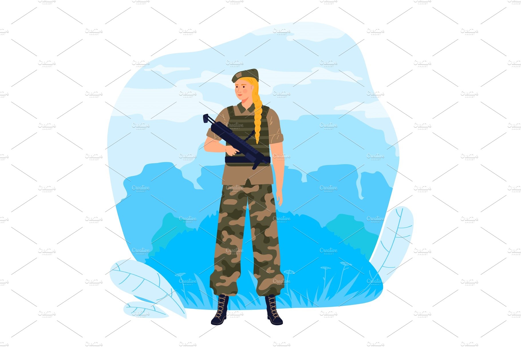 Military soldier woman character cover image.